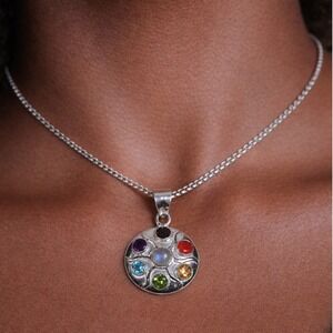 Vintage Sterling Silver Multistone Pendant .925 Artisan Style No Chain